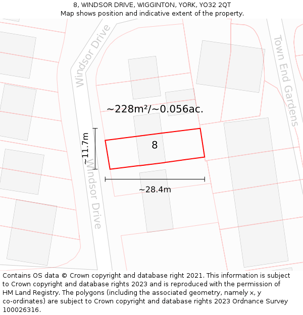 8, WINDSOR DRIVE, WIGGINTON, YORK, YO32 2QT: Plot and title map