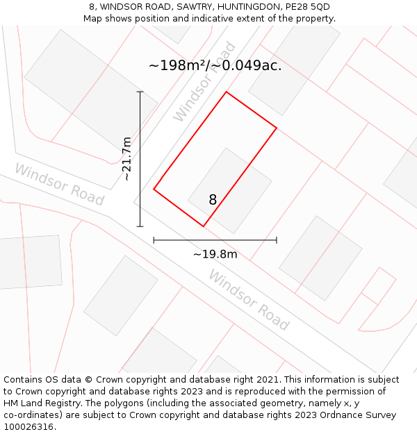 8, WINDSOR ROAD, SAWTRY, HUNTINGDON, PE28 5QD: Plot and title map