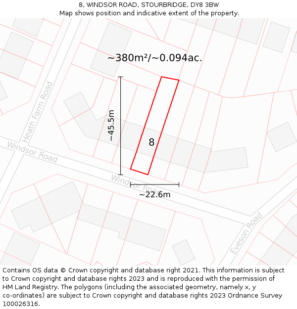 8, WINDSOR ROAD, STOURBRIDGE, DY8 3BW: Plot and title map