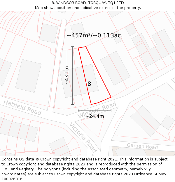 8, WINDSOR ROAD, TORQUAY, TQ1 1TD: Plot and title map