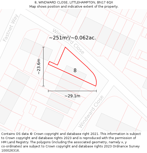8, WINDWARD CLOSE, LITTLEHAMPTON, BN17 6QX: Plot and title map