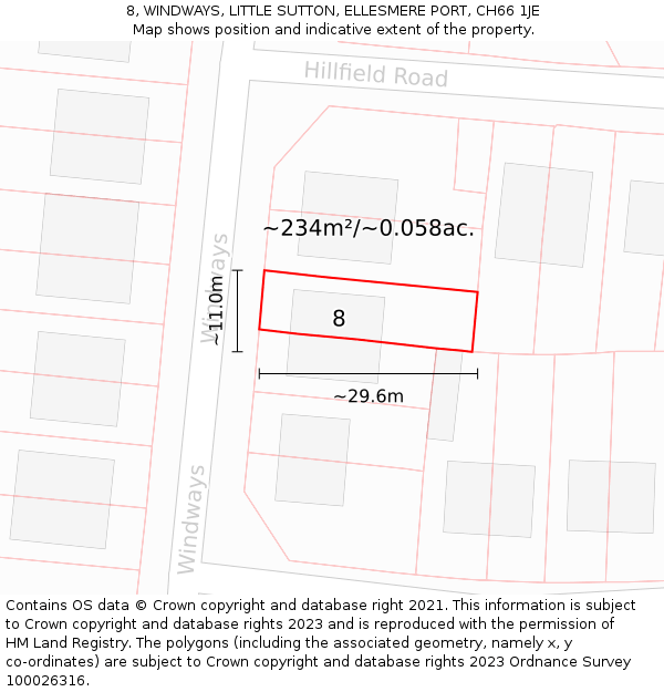 8, WINDWAYS, LITTLE SUTTON, ELLESMERE PORT, CH66 1JE: Plot and title map