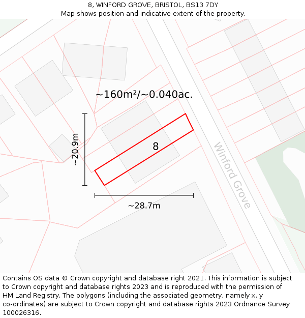 8, WINFORD GROVE, BRISTOL, BS13 7DY: Plot and title map