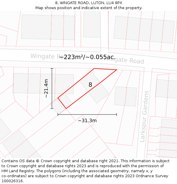 8, WINGATE ROAD, LUTON, LU4 8PX: Plot and title map