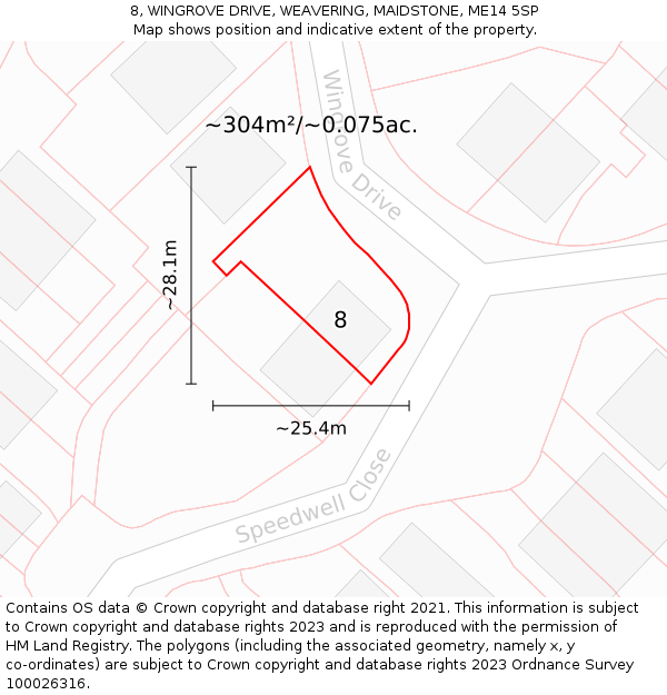 8, WINGROVE DRIVE, WEAVERING, MAIDSTONE, ME14 5SP: Plot and title map