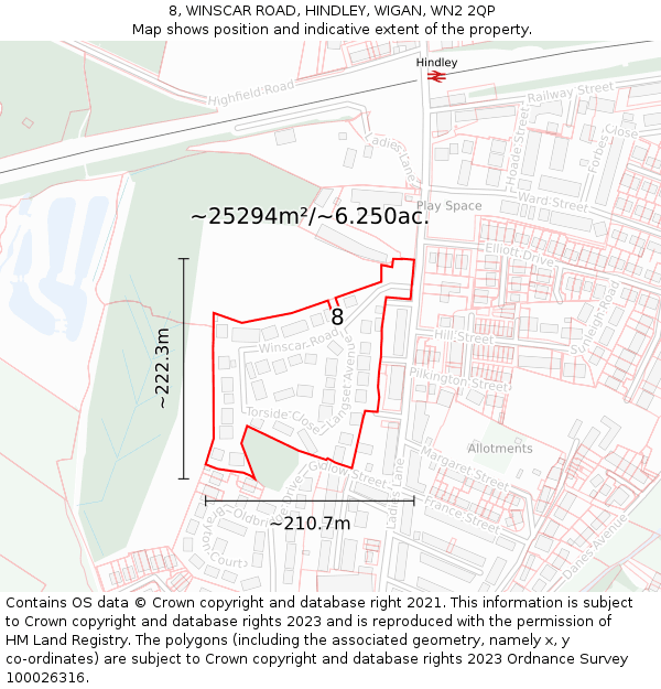 8, WINSCAR ROAD, HINDLEY, WIGAN, WN2 2QP: Plot and title map