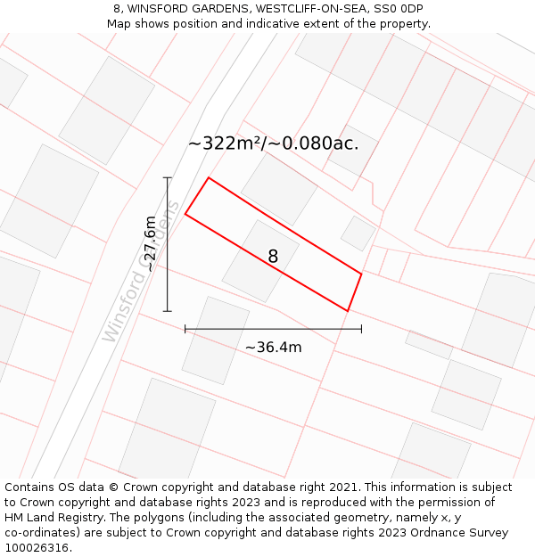 8, WINSFORD GARDENS, WESTCLIFF-ON-SEA, SS0 0DP: Plot and title map