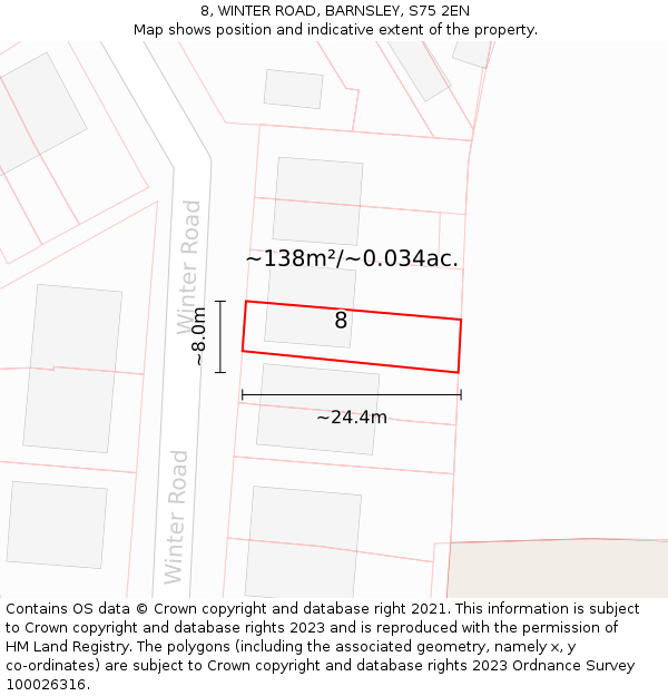 8, WINTER ROAD, BARNSLEY, S75 2EN: Plot and title map