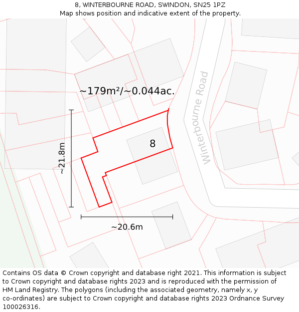 8, WINTERBOURNE ROAD, SWINDON, SN25 1PZ: Plot and title map