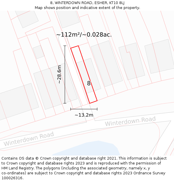 8, WINTERDOWN ROAD, ESHER, KT10 8LJ: Plot and title map