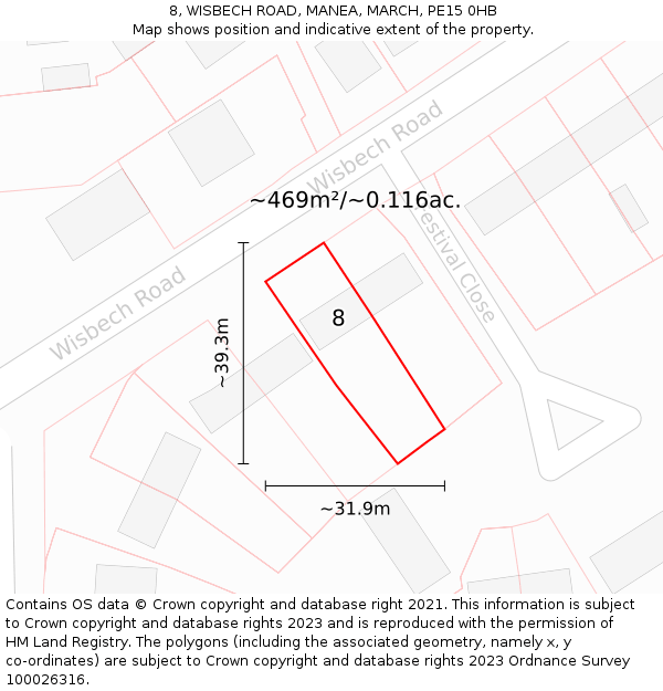 8, WISBECH ROAD, MANEA, MARCH, PE15 0HB: Plot and title map
