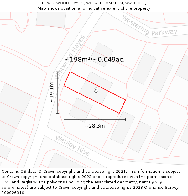8, WISTWOOD HAYES, WOLVERHAMPTON, WV10 8UQ: Plot and title map