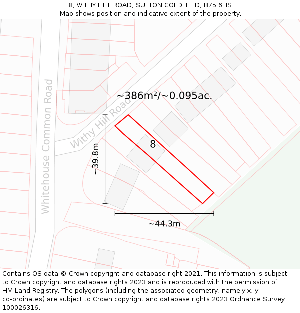 8, WITHY HILL ROAD, SUTTON COLDFIELD, B75 6HS: Plot and title map