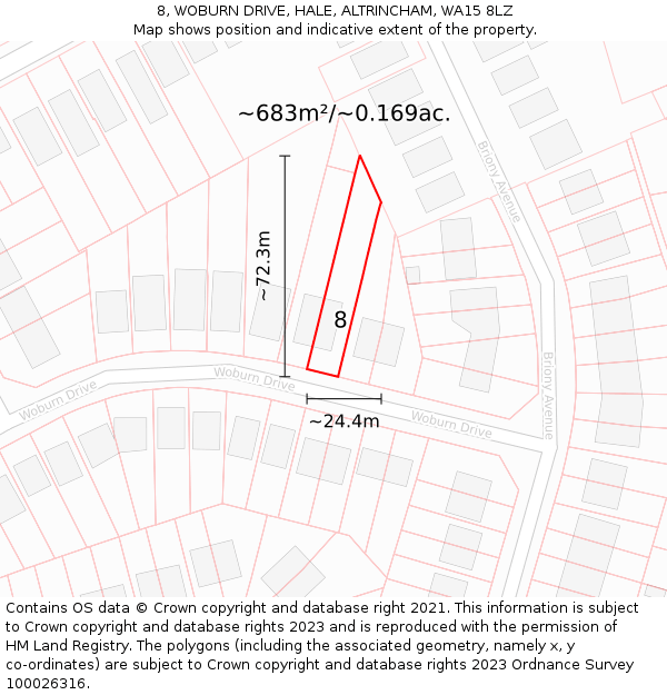 8, WOBURN DRIVE, HALE, ALTRINCHAM, WA15 8LZ: Plot and title map