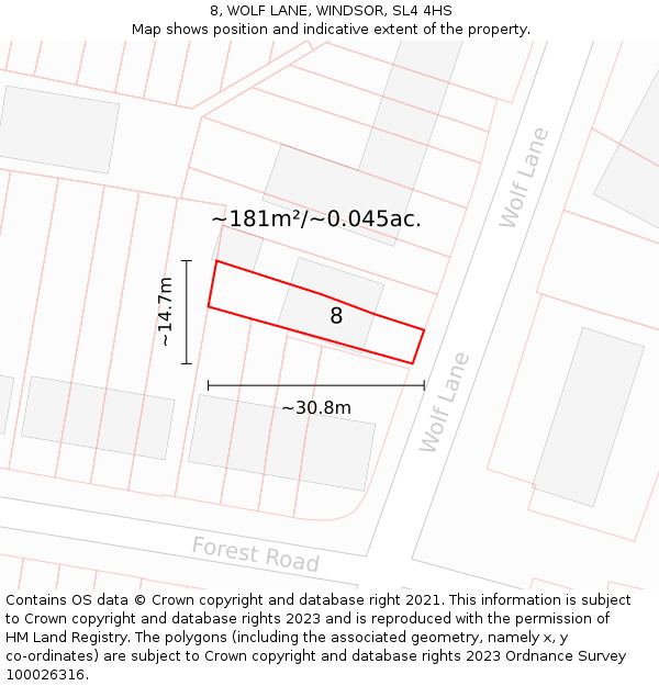 8, WOLF LANE, WINDSOR, SL4 4HS: Plot and title map