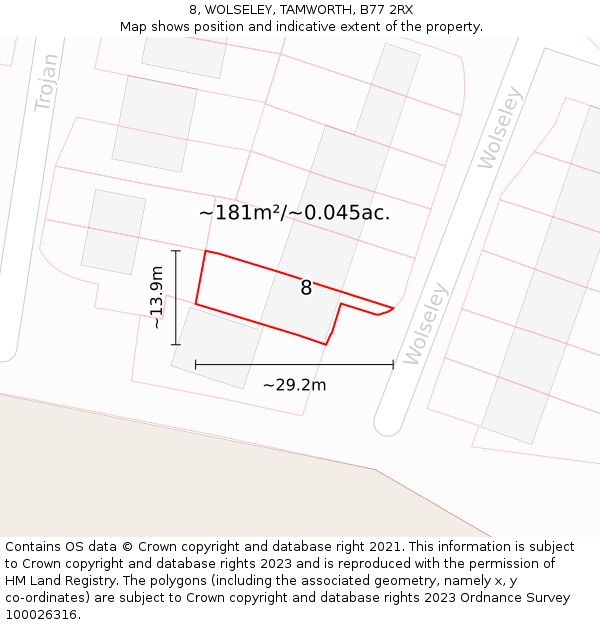 8, WOLSELEY, TAMWORTH, B77 2RX: Plot and title map