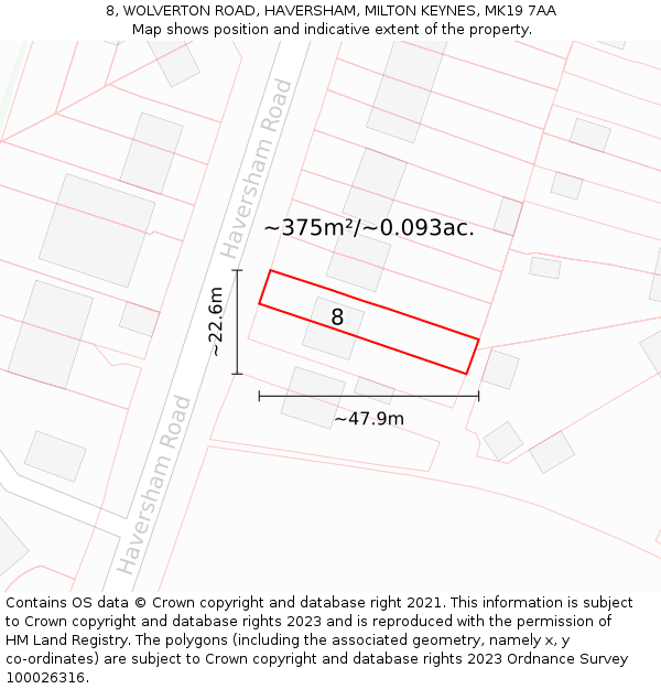 8, WOLVERTON ROAD, HAVERSHAM, MILTON KEYNES, MK19 7AA: Plot and title map