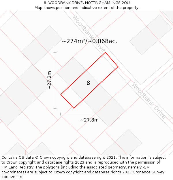 8, WOODBANK DRIVE, NOTTINGHAM, NG8 2QU: Plot and title map