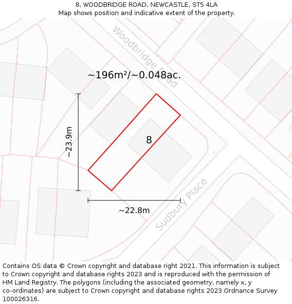 8, WOODBRIDGE ROAD, NEWCASTLE, ST5 4LA: Plot and title map