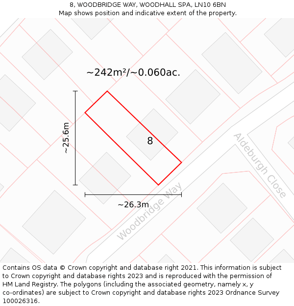8, WOODBRIDGE WAY, WOODHALL SPA, LN10 6BN: Plot and title map