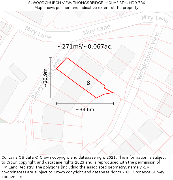 8, WOODCHURCH VIEW, THONGSBRIDGE, HOLMFIRTH, HD9 7RX: Plot and title map