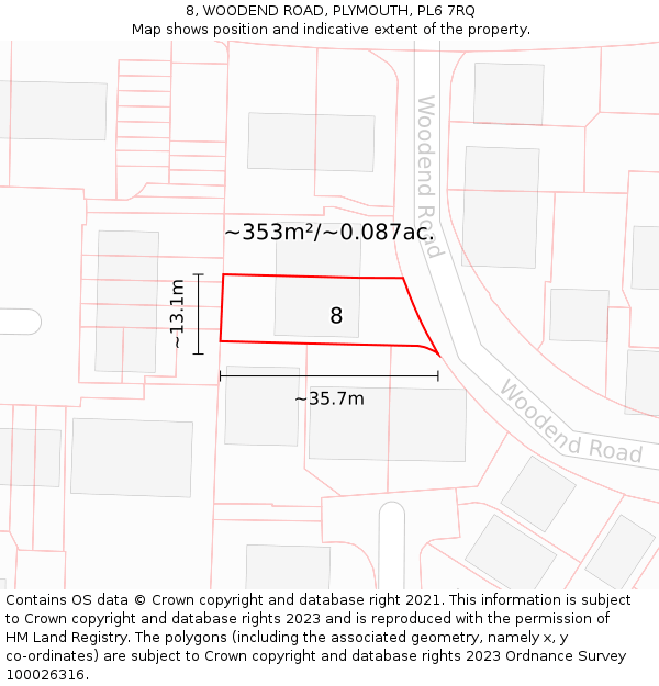 8, WOODEND ROAD, PLYMOUTH, PL6 7RQ: Plot and title map