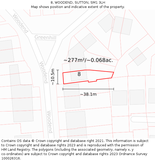 8, WOODEND, SUTTON, SM1 3LH: Plot and title map