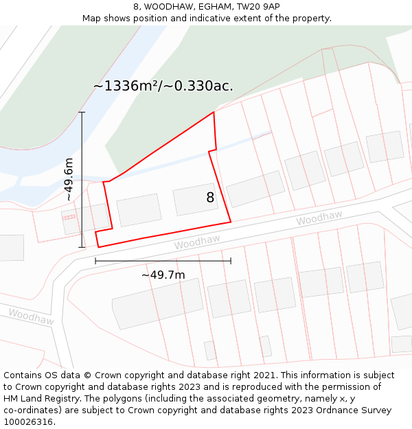 8, WOODHAW, EGHAM, TW20 9AP: Plot and title map