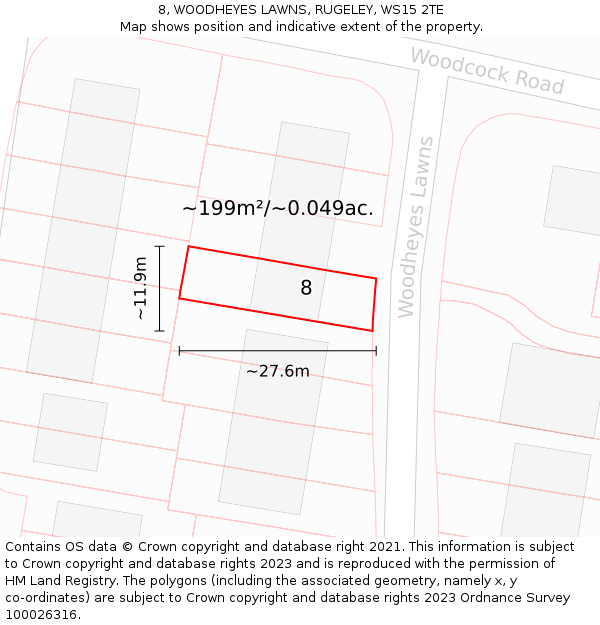 8, WOODHEYES LAWNS, RUGELEY, WS15 2TE: Plot and title map