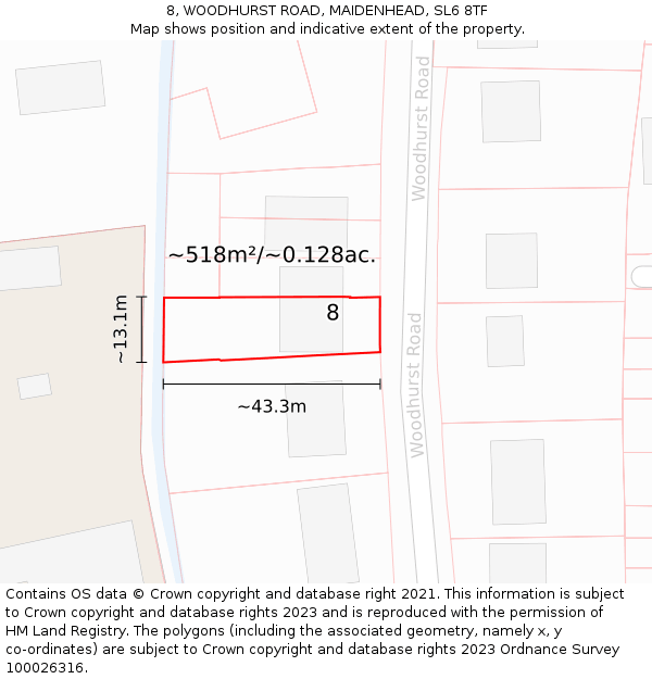 8, WOODHURST ROAD, MAIDENHEAD, SL6 8TF: Plot and title map