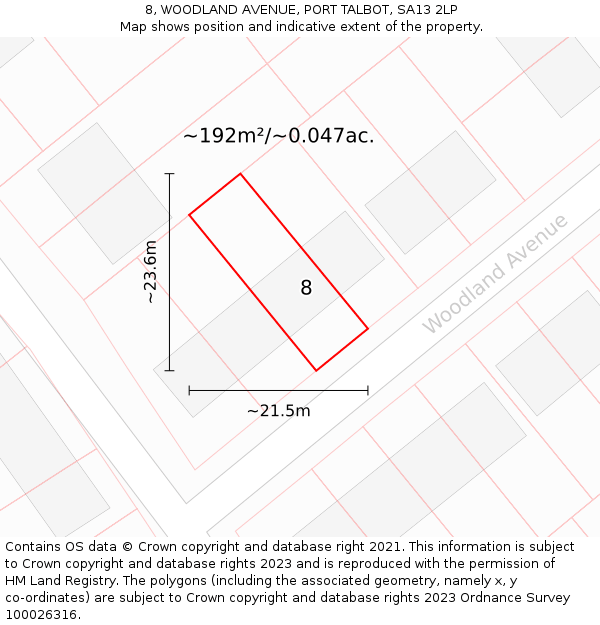 8, WOODLAND AVENUE, PORT TALBOT, SA13 2LP: Plot and title map