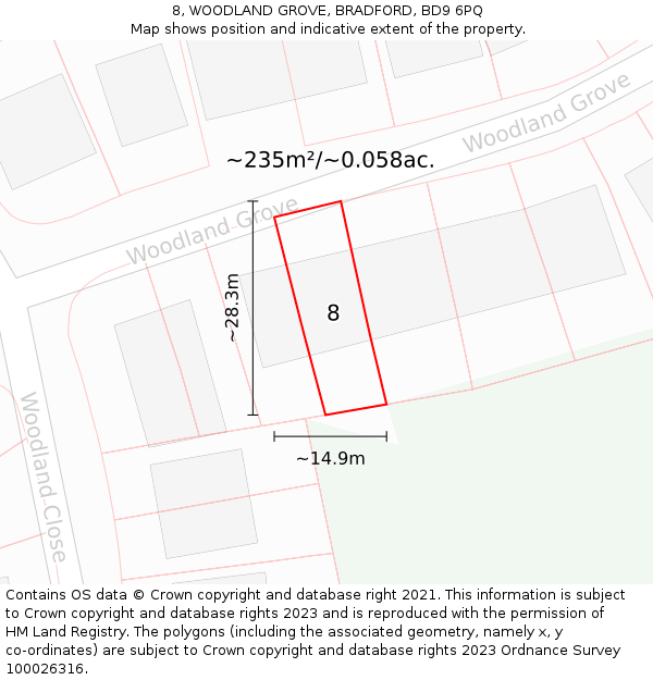 8, WOODLAND GROVE, BRADFORD, BD9 6PQ: Plot and title map