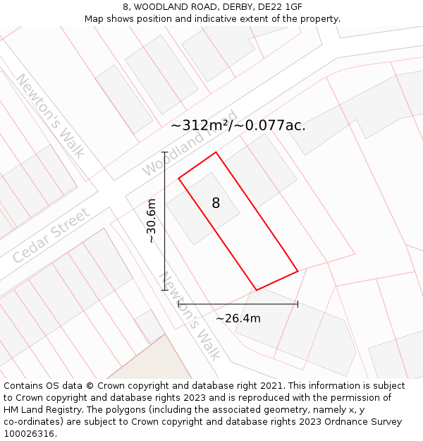 8, WOODLAND ROAD, DERBY, DE22 1GF: Plot and title map