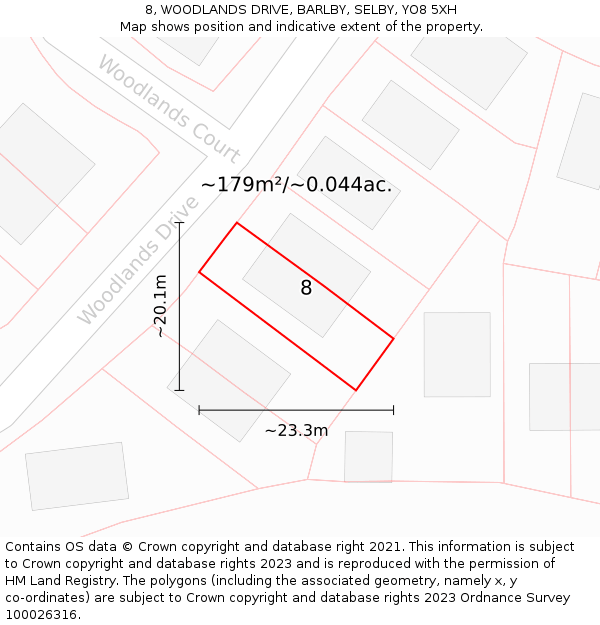 8, WOODLANDS DRIVE, BARLBY, SELBY, YO8 5XH: Plot and title map