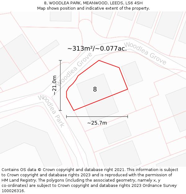 8, WOODLEA PARK, MEANWOOD, LEEDS, LS6 4SH: Plot and title map