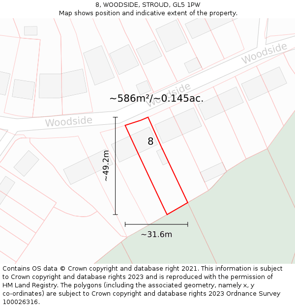 8, WOODSIDE, STROUD, GL5 1PW: Plot and title map