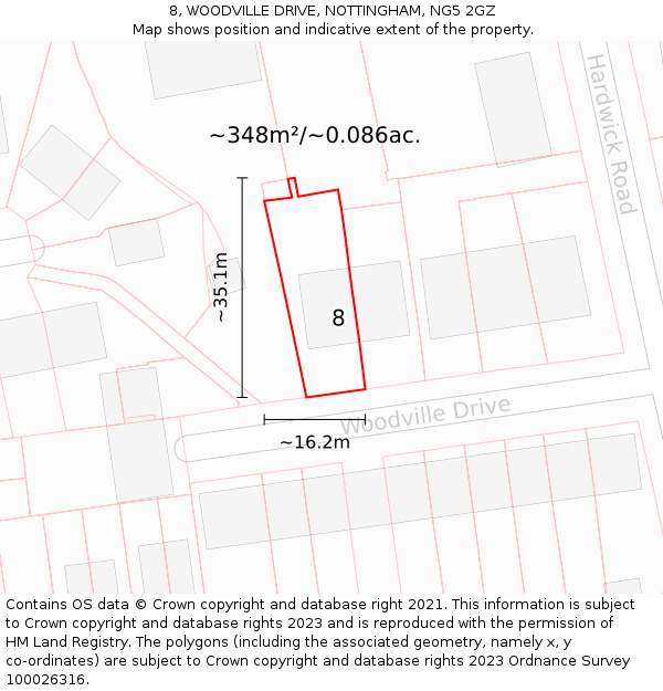 8, WOODVILLE DRIVE, NOTTINGHAM, NG5 2GZ: Plot and title map