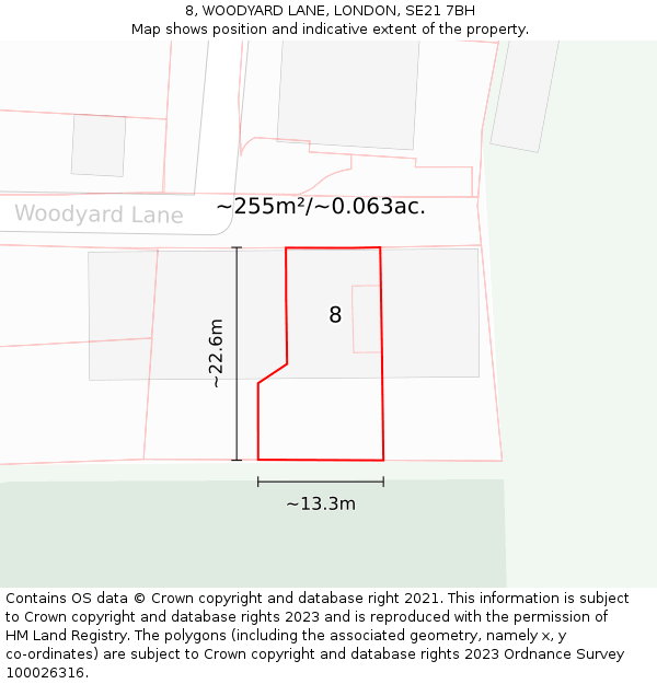 8, WOODYARD LANE, LONDON, SE21 7BH: Plot and title map