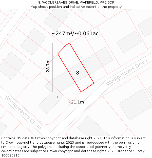 8, WOOLGREAVES DRIVE, WAKEFIELD, WF2 6DP: Plot and title map
