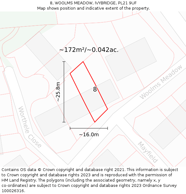 8, WOOLMS MEADOW, IVYBRIDGE, PL21 9UF: Plot and title map