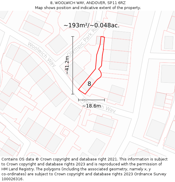 8, WOOLWICH WAY, ANDOVER, SP11 6RZ: Plot and title map