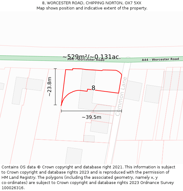 8, WORCESTER ROAD, CHIPPING NORTON, OX7 5XX: Plot and title map
