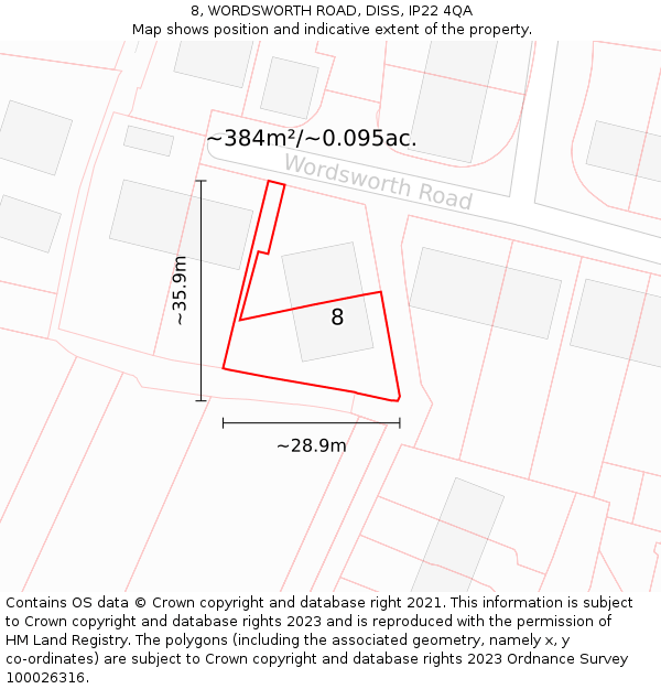 8, WORDSWORTH ROAD, DISS, IP22 4QA: Plot and title map