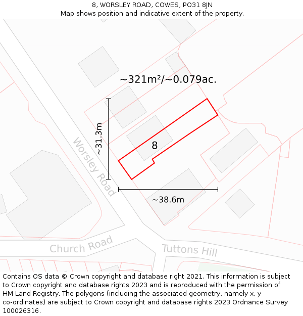 8, WORSLEY ROAD, COWES, PO31 8JN: Plot and title map