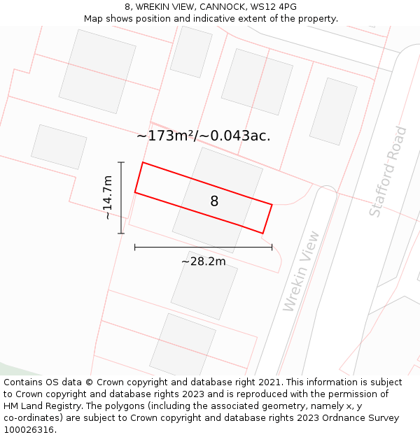 8, WREKIN VIEW, CANNOCK, WS12 4PG: Plot and title map