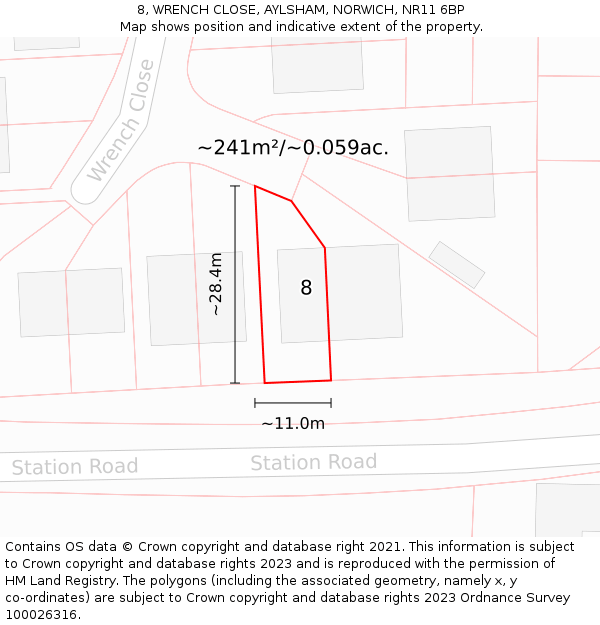 8, WRENCH CLOSE, AYLSHAM, NORWICH, NR11 6BP: Plot and title map