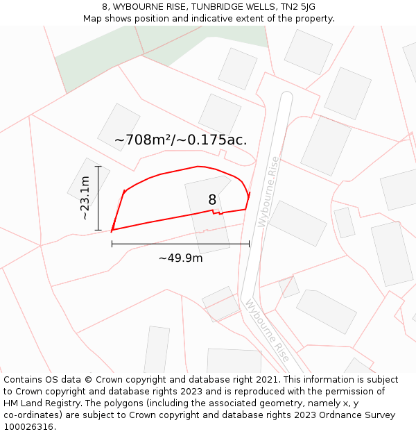 8, WYBOURNE RISE, TUNBRIDGE WELLS, TN2 5JG: Plot and title map
