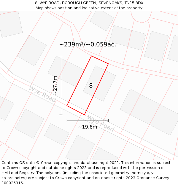 8, WYE ROAD, BOROUGH GREEN, SEVENOAKS, TN15 8DX: Plot and title map