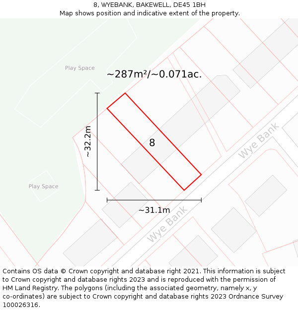 8, WYEBANK, BAKEWELL, DE45 1BH: Plot and title map