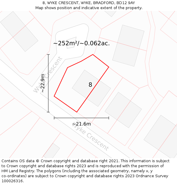 8, WYKE CRESCENT, WYKE, BRADFORD, BD12 9AY: Plot and title map